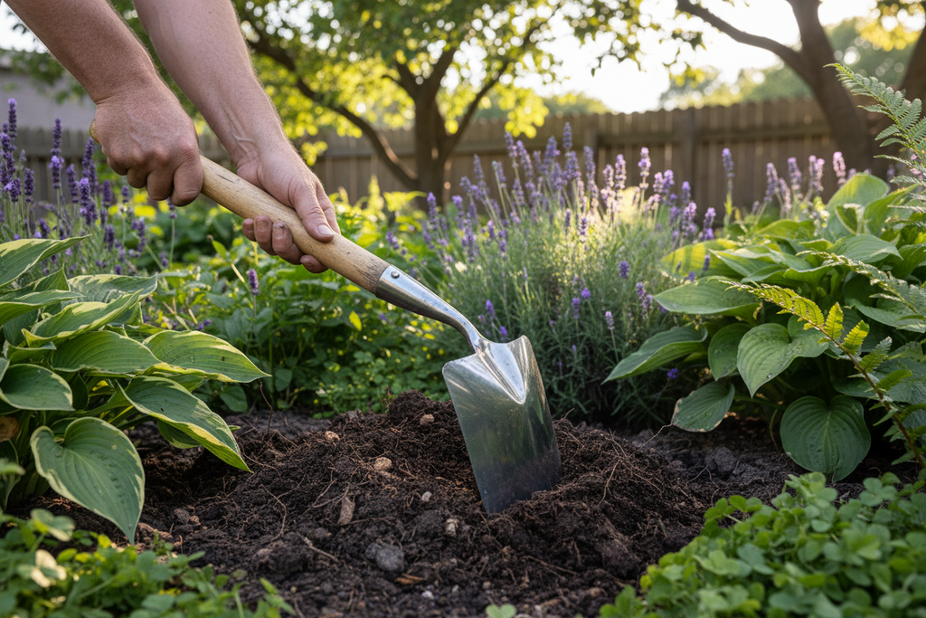 garden spade in use